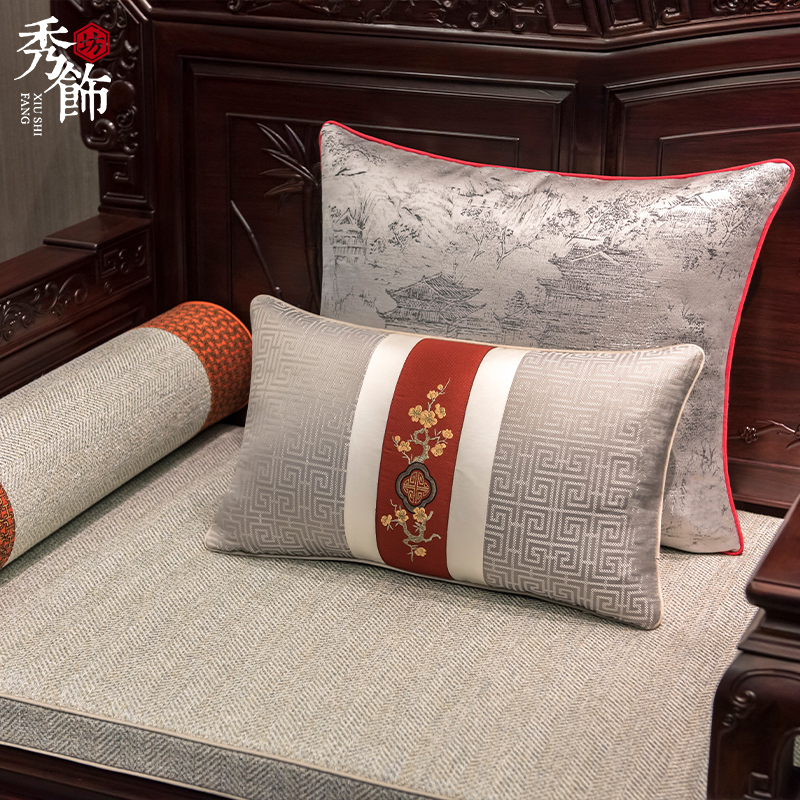 中式红木沙发坐垫古典麻布罗汉床垫子加厚飘窗垫四季通用定制