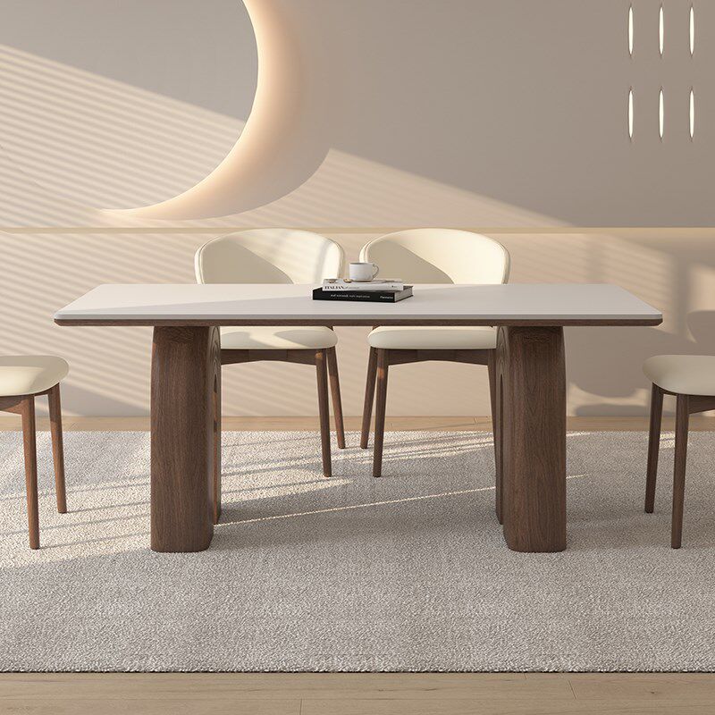 德利丰实木岩板餐桌家用高级感奶油中古风长方形小户型吃饭桌子