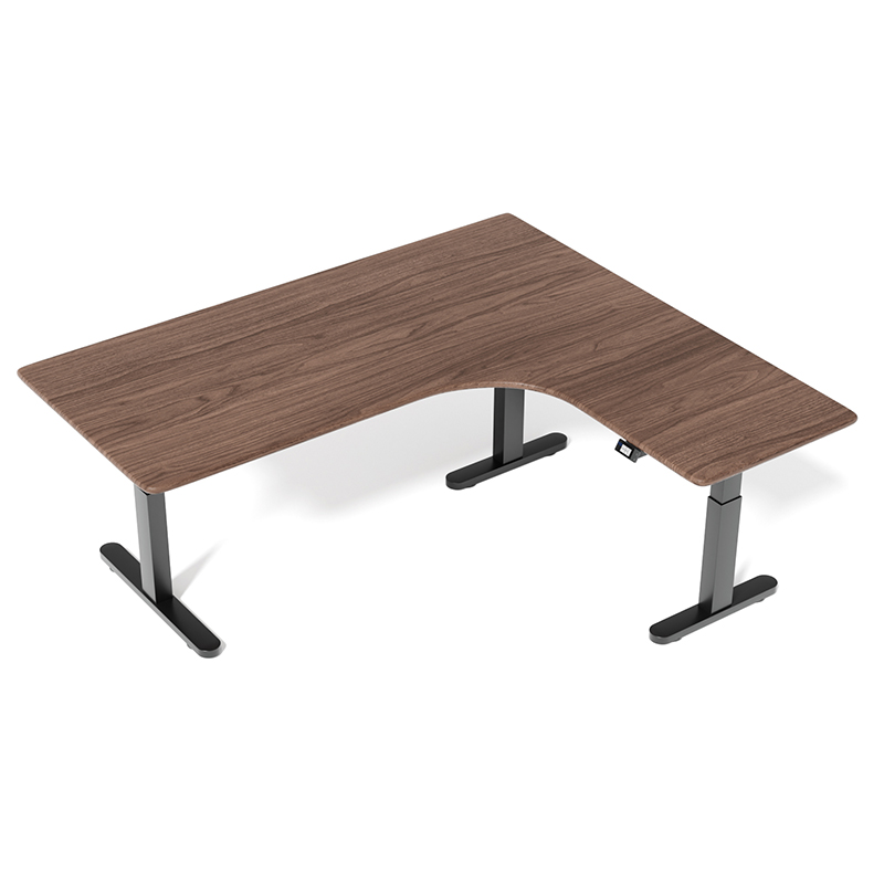 ZOMO转角升降书桌L形三电机电动写字桌大拐角北美黑胡桃木实木