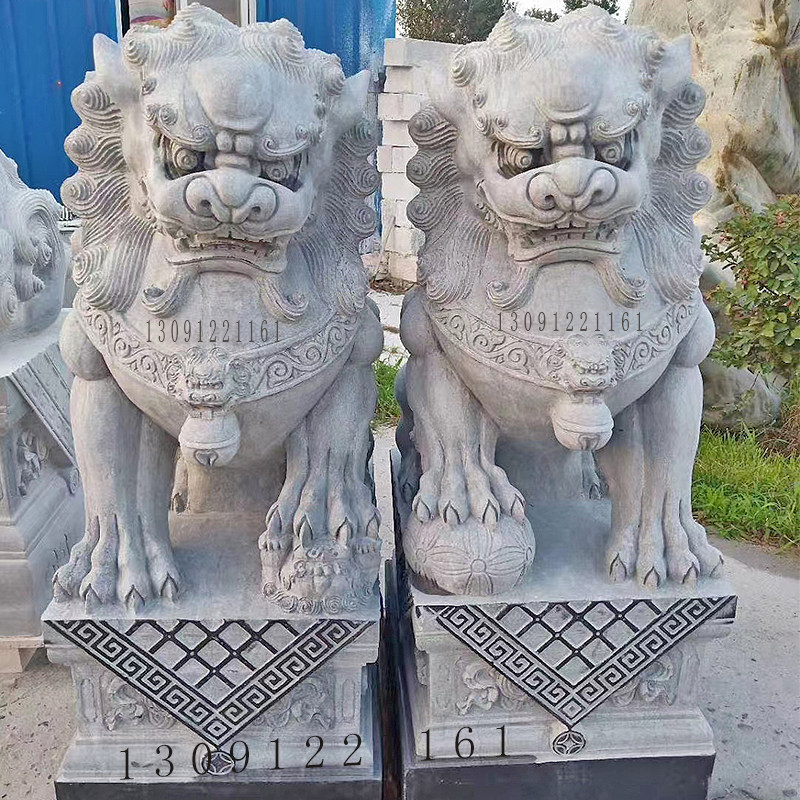 汉白玉石狮子一对别墅酒店大门口看门青石头精雕狮子家用装饰摆饰