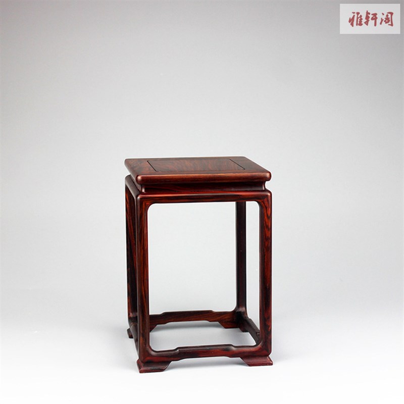 红酸枝老红木明式正方高几奇石玉器摆件花瓶花微型盆景底座小花架