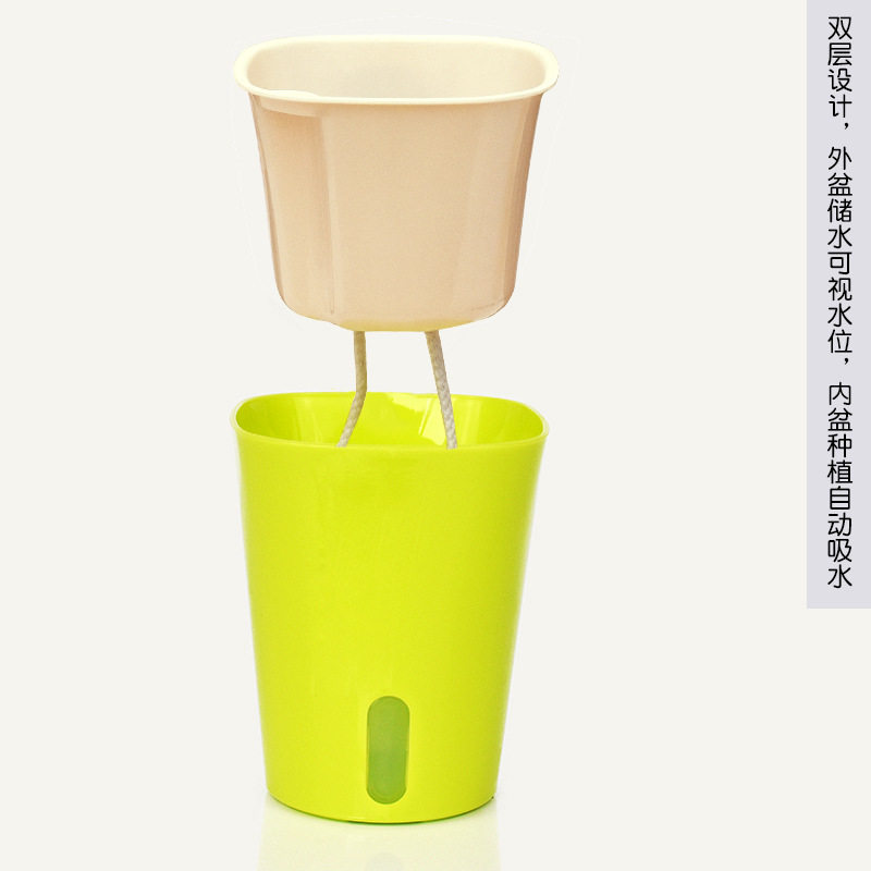 包邮创意自动吸水塑料懒人花盆 棉绳吸水盆 绿萝仿陶瓷绿植种菜