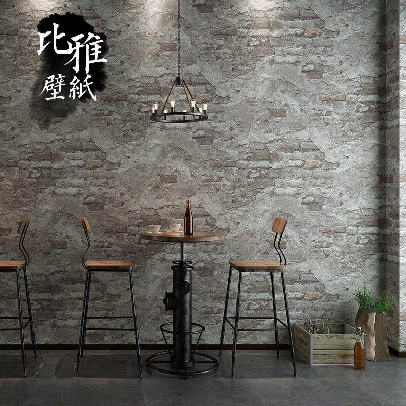复古水泥灰色砖块砖头砖纹壁纸叙利亚店铺风格墙纸餐厅风装修工业