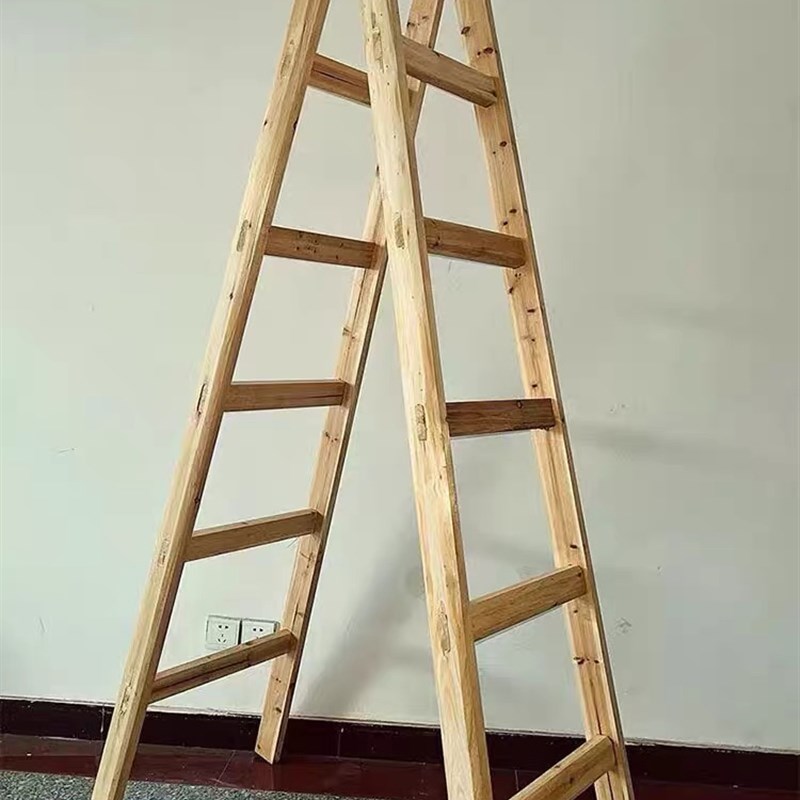 实木加厚加粗杉木人字梯折叠梯家用装修双侧梯水电工程工地专用梯