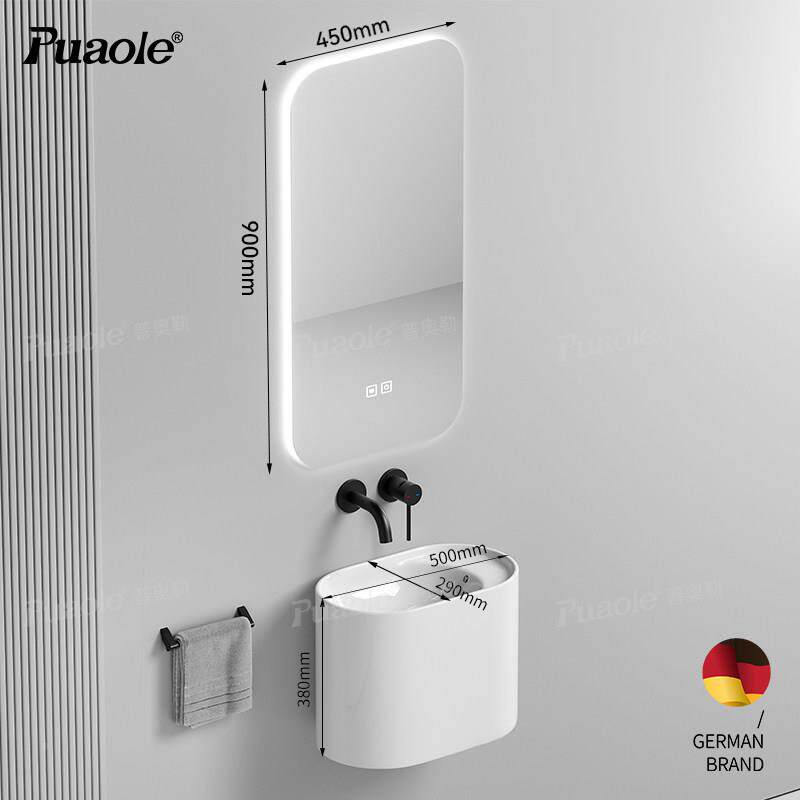 普PL-220奥勒挂墙式陶瓷弧洗脸盆小户型极简风圆壁挂形式窄款洗盆