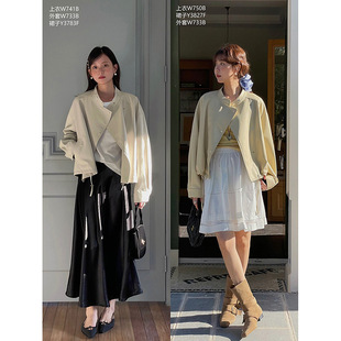 短款 2026春季 复古立领皮衣外套女装 宽松夹克机车服W733B 歌铭