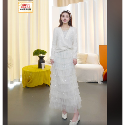 【呼呼严选专享】&白鹿语新款时尚高级感多层次A字长裙YU50163