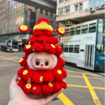 毛线钩织一二三代labubu玩偶娃娃衣服圣诞树新年财神爷手作娃衣