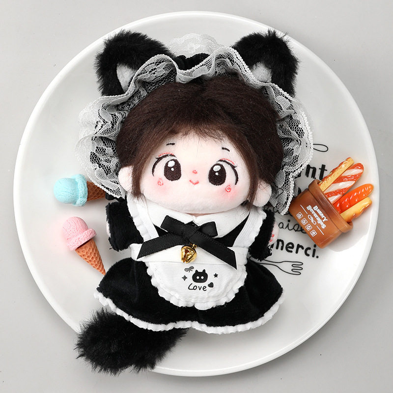 现货10厘米cm棉花娃娃衣服可爱毛绒套装猫咪女仆换装替换裙萝莉风