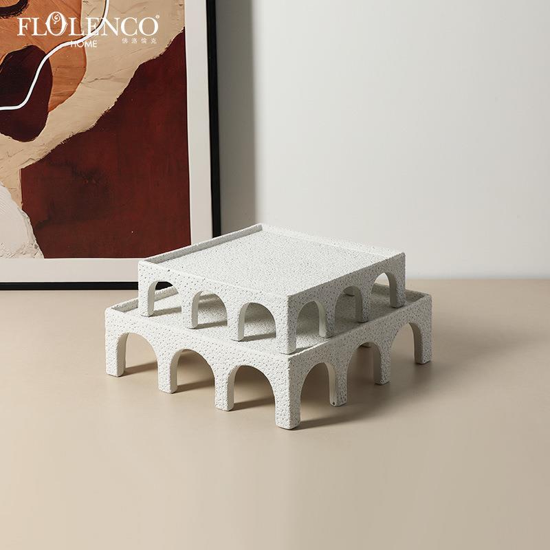 现代极简几何艺术方形拱门托盘酒店玄关餐厅桌面收纳盘创意工艺品