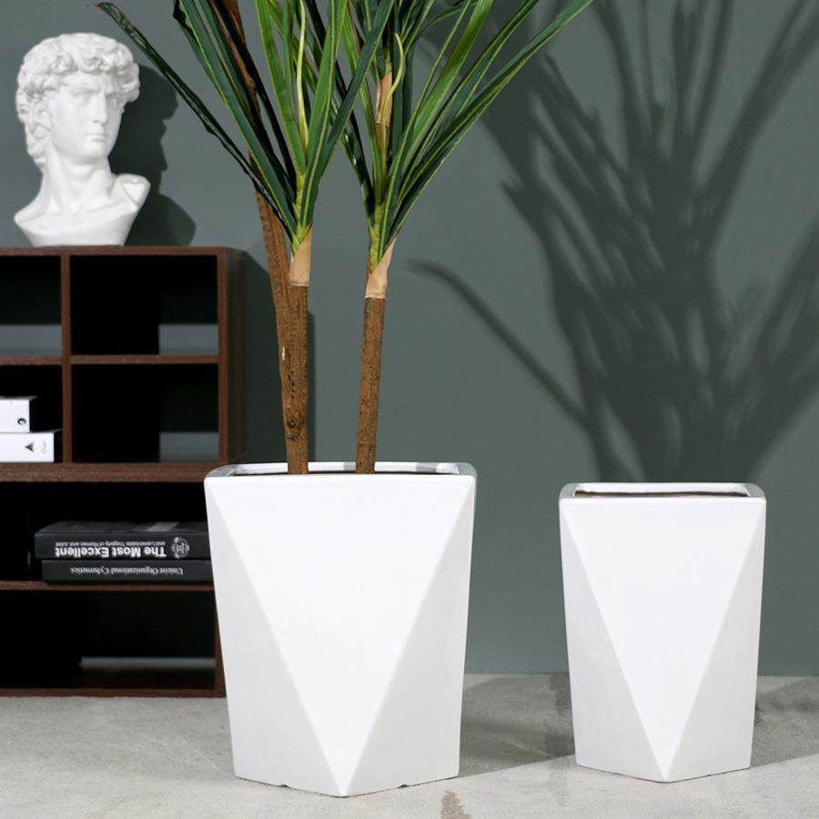 特大号陶瓷花盆白色四方形方口菱形错角花盆龙血树简约家用客厅盆