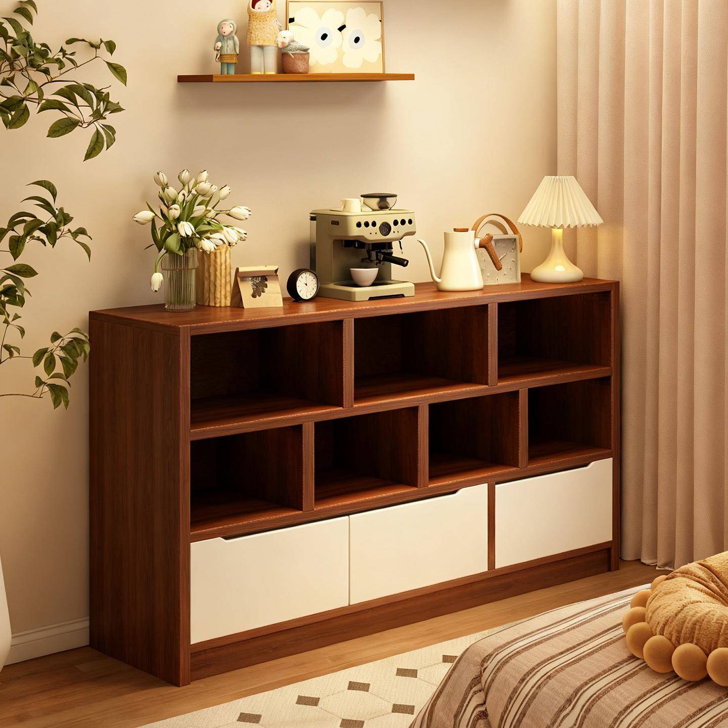 实木书柜储物柜一体客厅落地幼儿园组合柜简易斗柜卧室床尾边柜子