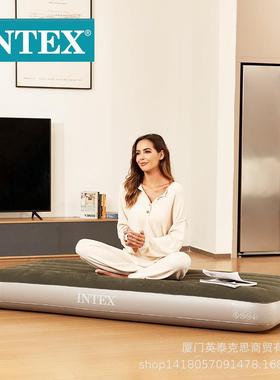 intex 64106 绿色单人植绒线拉空气床略小 充气床加厚野营床