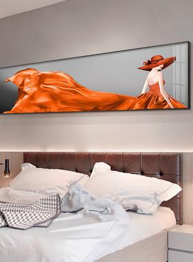 现代橙色约长裙美女卧室床头装画客厅书房简画酒店饰民宿TIF挂壁
