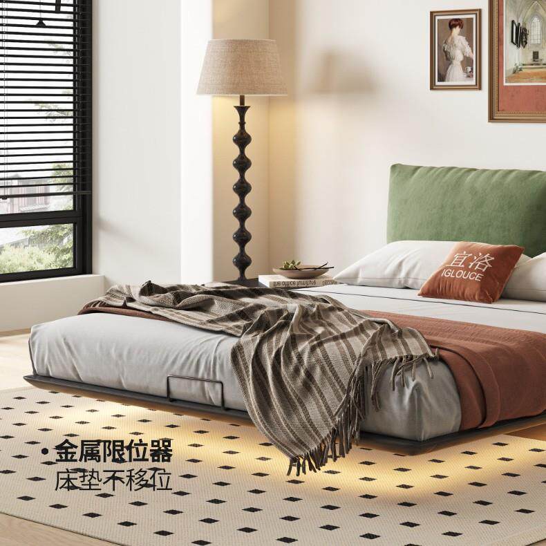 式唯绮床复古风艺悬浮床现代简约猫抓布奶油YL-C023F面包布实木大