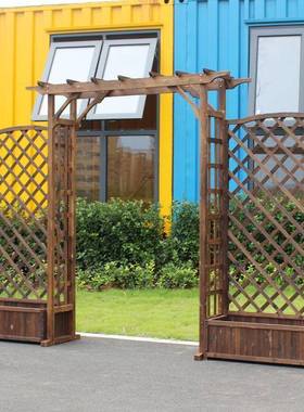 户外防腐木网拱门阳台WRH实木格爬花架饰拱藤形装葡萄架花园庭院