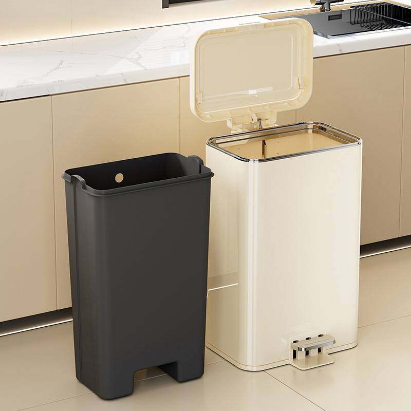 不锈钢垃圾桶按压脚踏式双开盖收纳桶家用客厅带盖高颜值静音开合