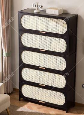 黑色多中古风五斗柜客PHH厅卧室纳柜子储物柜书柜玄关收柜窄立高