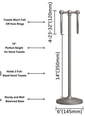 304架不锈钢落地式巾卫间立生式毛巾环双环多功能可移动免10毛打