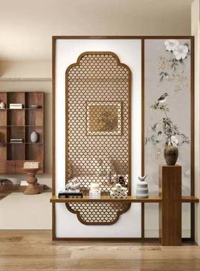 新中WQT式木实花窗屏风隔断客厅茶室入关户玄柜宋代美学进门遮格