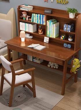 小型实木书桌书架一体简户电约卧脑桌家用室学生写字台儿童学FMY