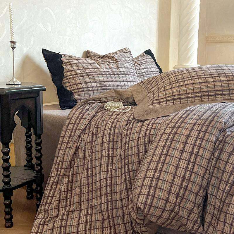 UMD秋冬新款毛复古亚件麻棉麻提花纯棉蕾丝拼接单四磨套被套床三