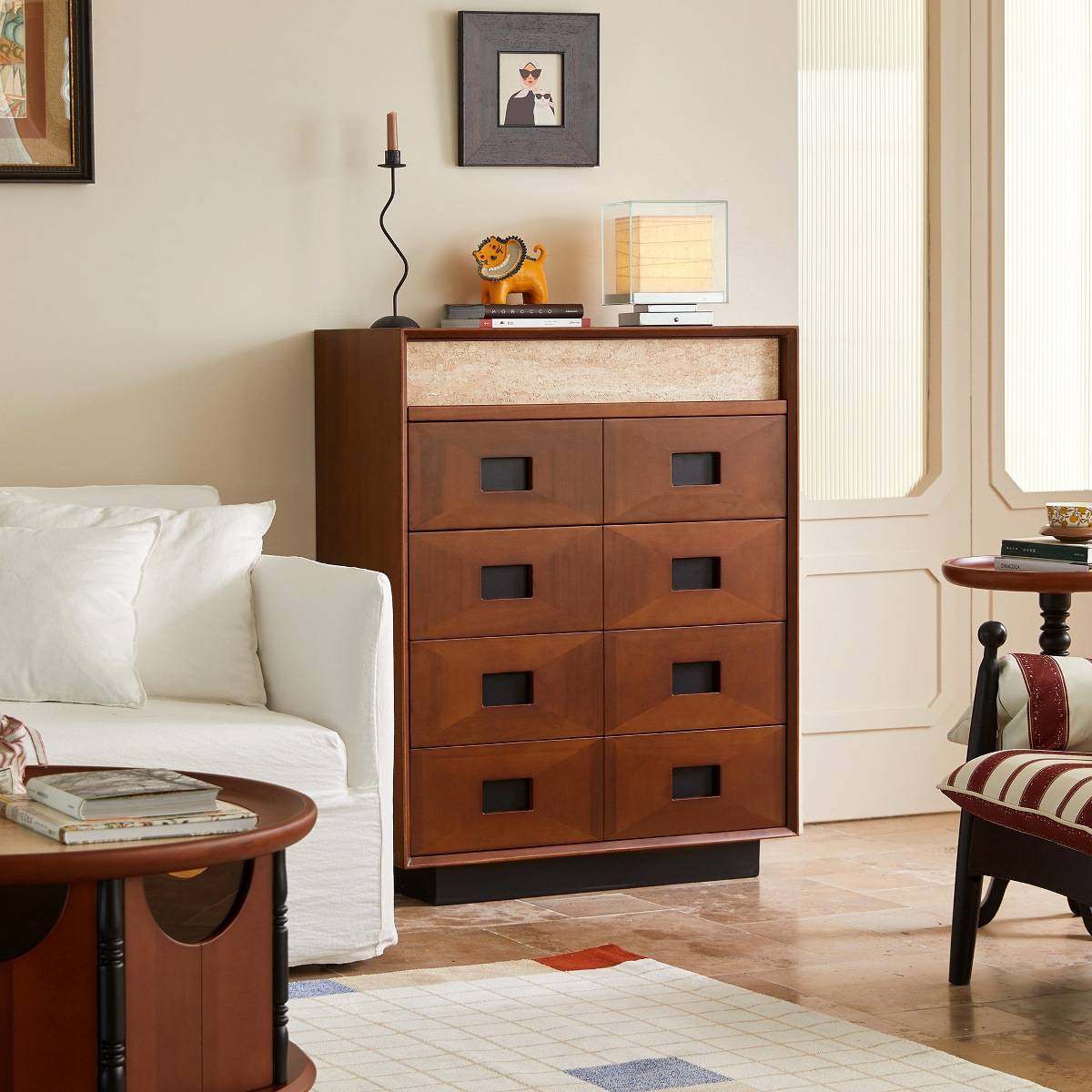 中古风实木五斗柜客厅卧室复古靠墙储物床尾置物柜电视柜旁小边柜