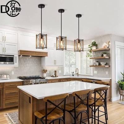 实乡村工业风厨房岛舍餐厅灯农过小道吧台DK8321走木廊玄关吊