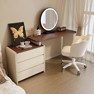 5新卧室梳台斗胡一体实木化妆wen 01妆古桌简约桃木中奶油风