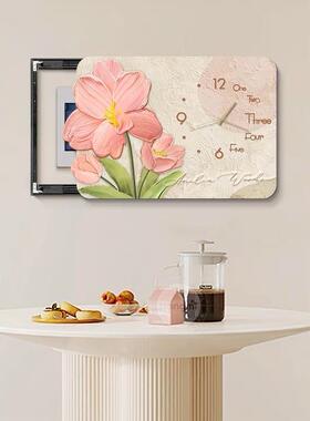 奶风可爱电YjB8Wea3表香装箱饰画现油代简约郁金带钟表免打孔遮挡