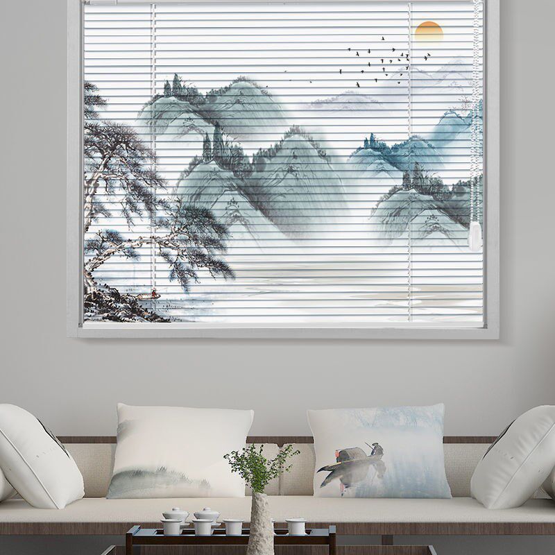 山水画百叶窗帘升降卷帘办公室中式定制遮光阳客厅书房阳台隔断帘