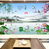 忆江南3d中式 徽派山水风景墙壁贴沙发电视背景墙壁纸画客厅8d墙布