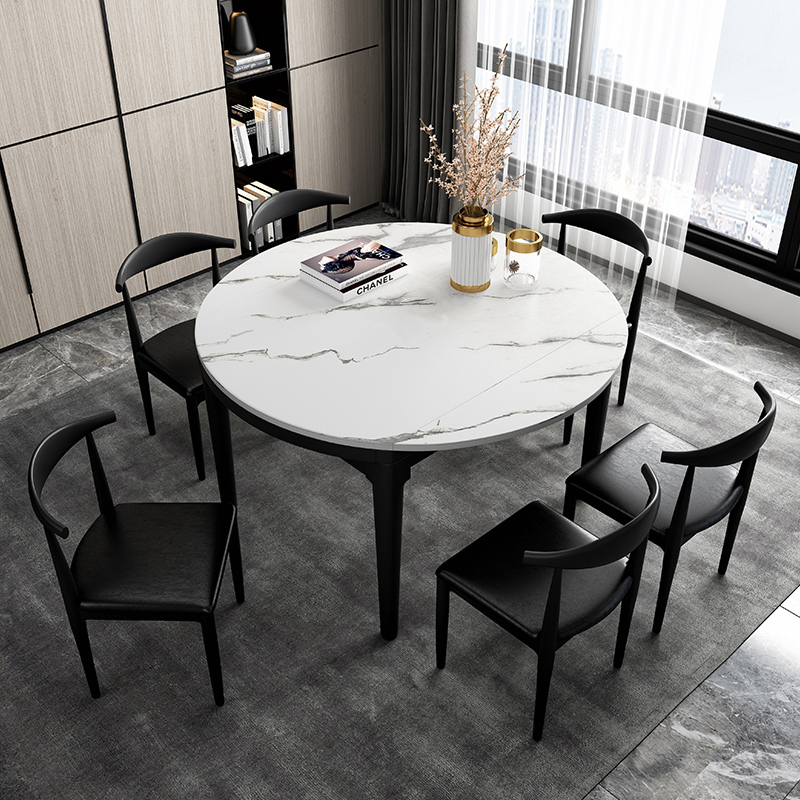 岩板餐桌椅意式极简可伸缩方圆两用简约现代小户型家用饭桌子