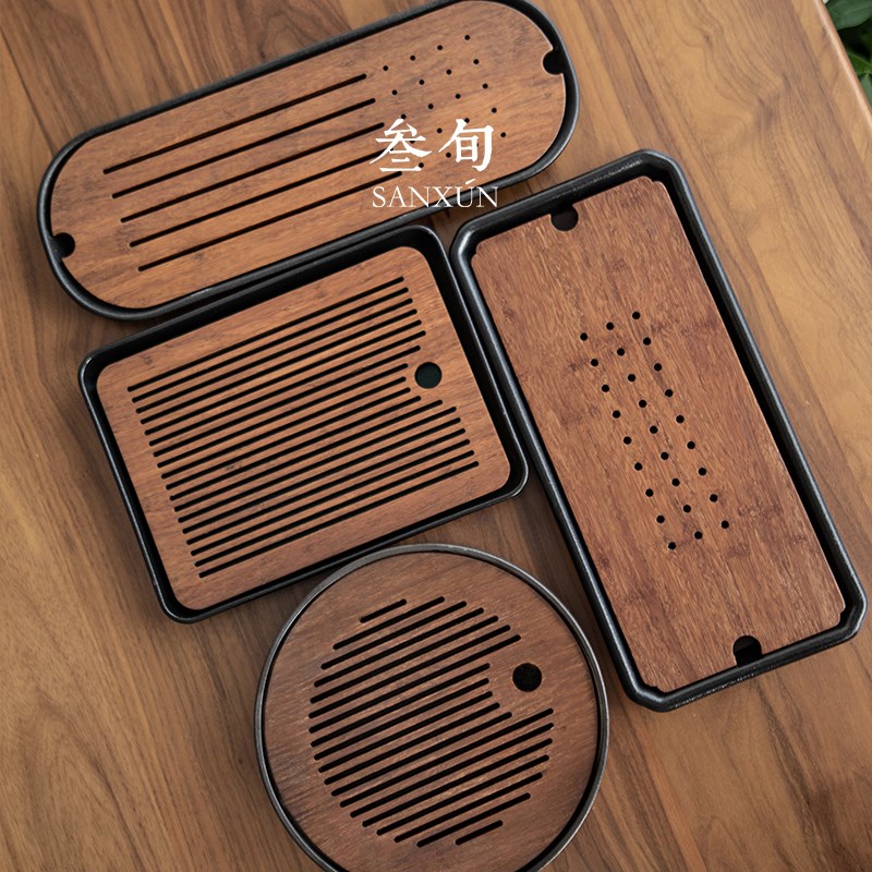 叁旬陶瓷茶盘储水式干泡盘家用简约功夫茶具小茶台茶海沥水盘托盘