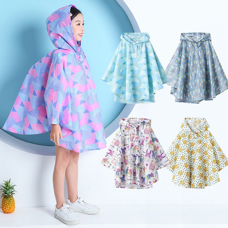 新款时尚儿童宽松斗篷可背书包男童女童系小孩防水雨披薄透气便携