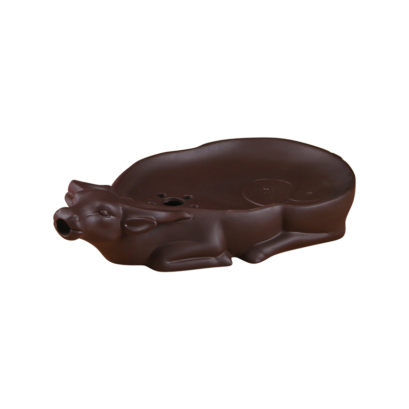 紫砂茶盘手工水牛茶壶托承功夫茶具迷你小壶垫牛转乾坤储水干泡台