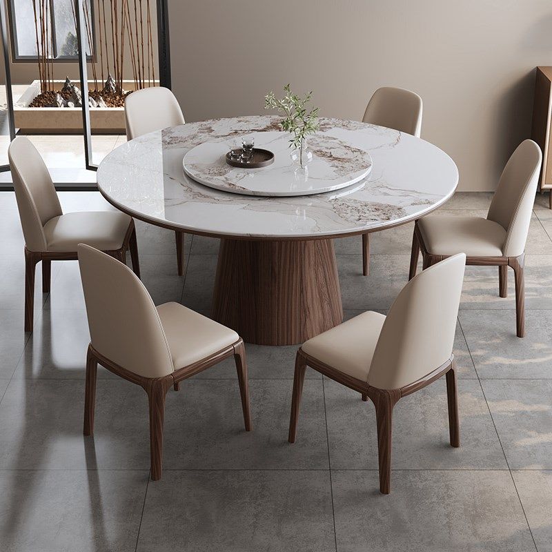 黑胡桃木岩板餐桌实木圆桌饭店2m米法式吃饭桌子圆形饭桌家用12人