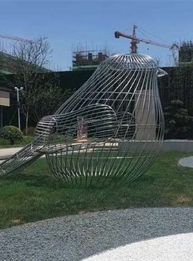 园林景观不锈钢镂空鸟雕塑农村牧场草原金属动物装饰品露营地摆件