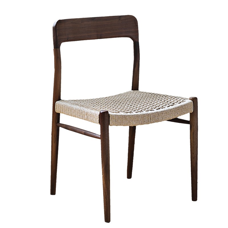 愫墨实木椅子靠背椅北美黑胡桃木纯实木绳编樱桃木书桌椅家用简约