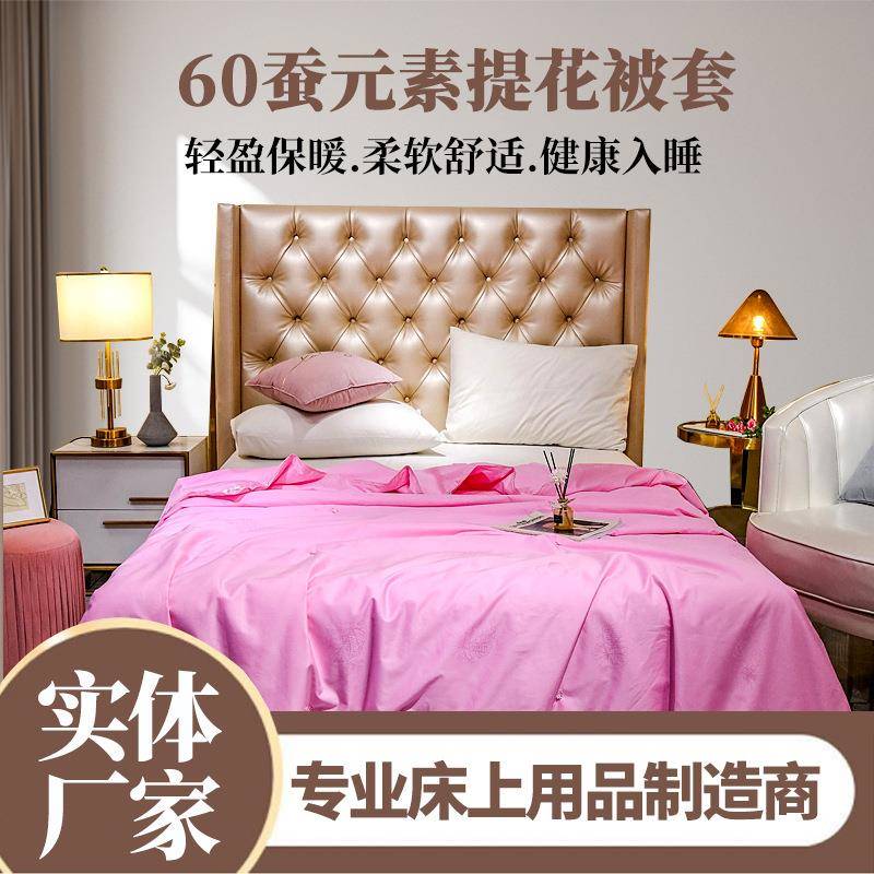 新款60支轻奢纯棉被套单品蚕丝被内胆套简约清新蚕元素提花被套