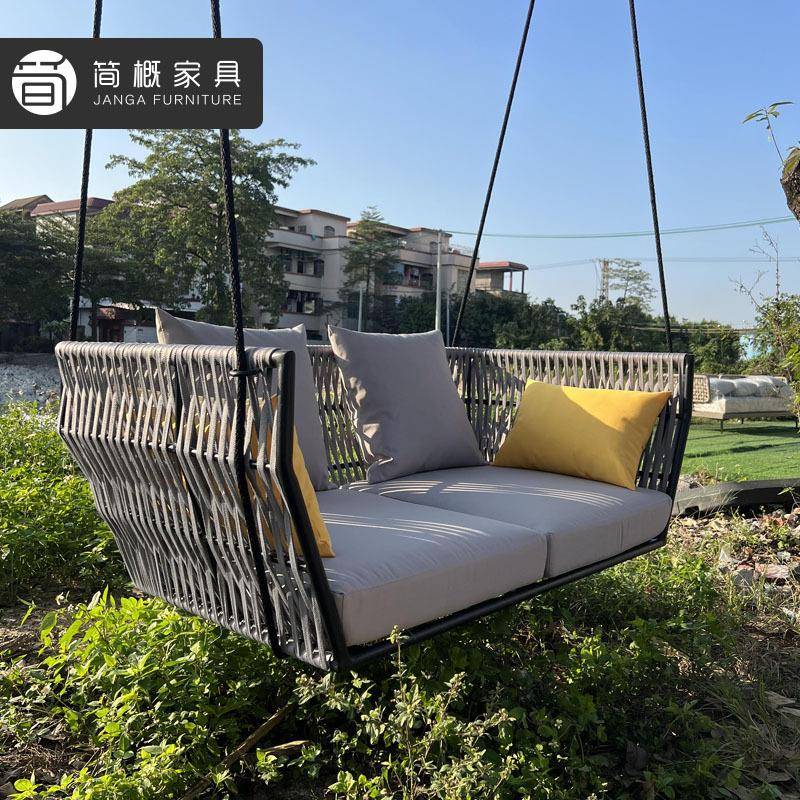休闲户外花园庭院双人秋千室外别墅酒店民宿吊篮防水防晒绳编秋千