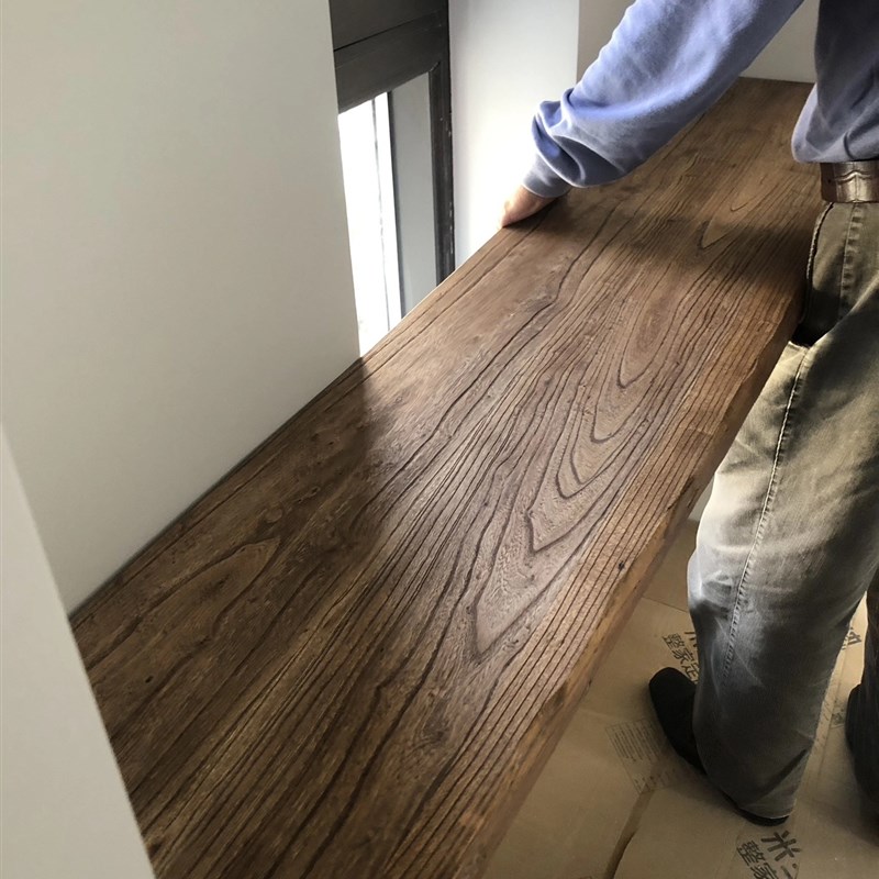 实木板北方老榆木原木吧台板办公桌板餐桌面板飘窗板楼梯踏板定制