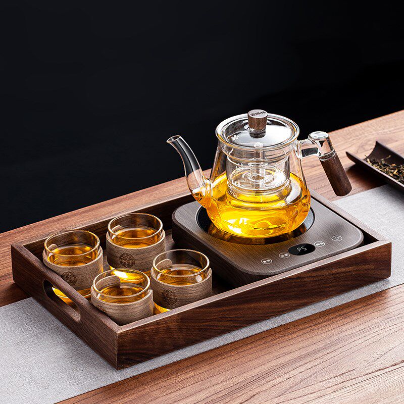 玻璃蒸煮一体养生煮茶壶电陶炉套装办公室小型实木煮茶器烧水泡茶