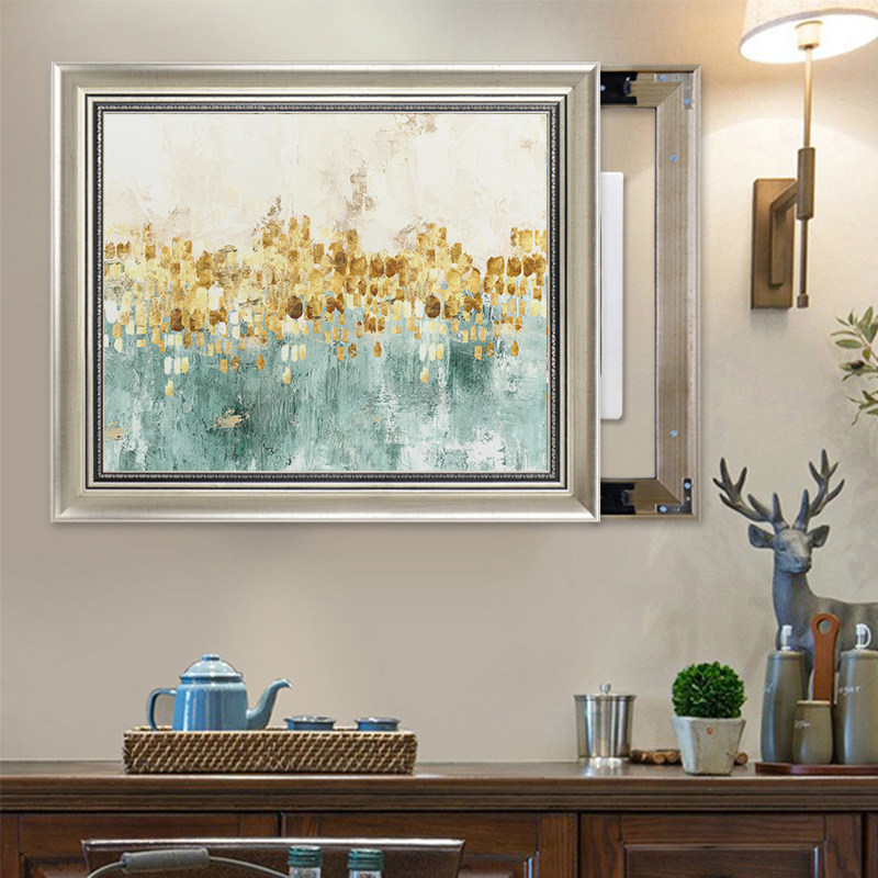 欧式电表箱装饰画免打孔配电箱挂画开关装饰框可推拉遮挡电闸盒