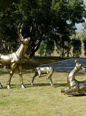 仿铜鹿玻璃钢雕塑装饰仿真抽象梅花鹿动物小品草坪园林庭院大摆件