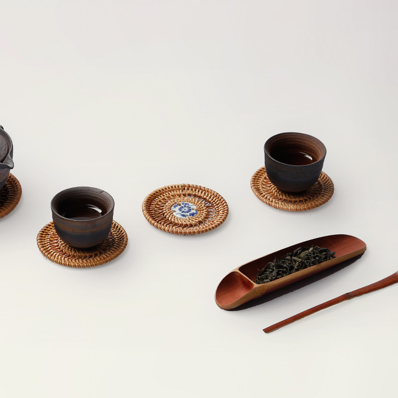 藤编杯垫编织茶壶垫 茶桌竹餐桌碗垫 紫砂壶隔热垫子茶道功夫茶具