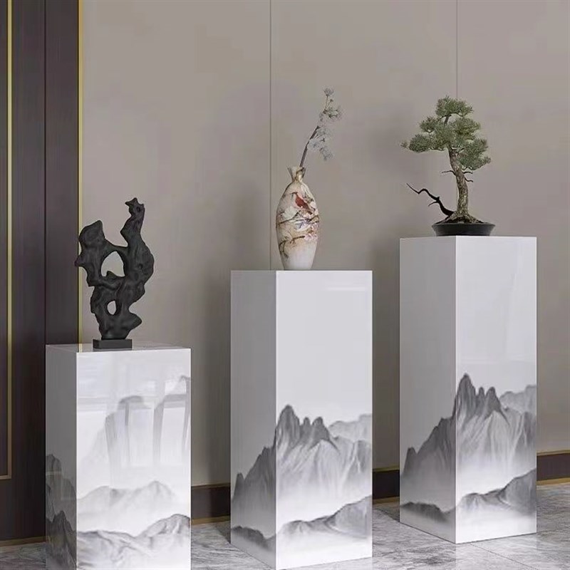 大理石雕塑底座摆台玄关岩板电视柜旁边落地客厅花架摆件底基座台