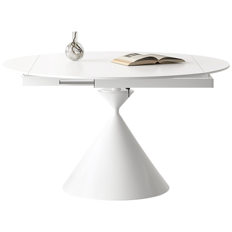 伸缩餐桌奶油风岩板餐桌方圆两用哑光白色小户型旋转可伸缩圆餐桌