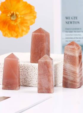 天然太阳石水晶橙色四棱柱四面柱原石打磨摆件家居客厅办公室摆设