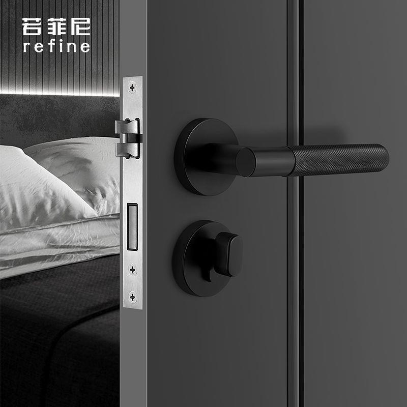 室内静音木门锁黑色极简磁吸分体锁卧室房门把手卫生间执手锁